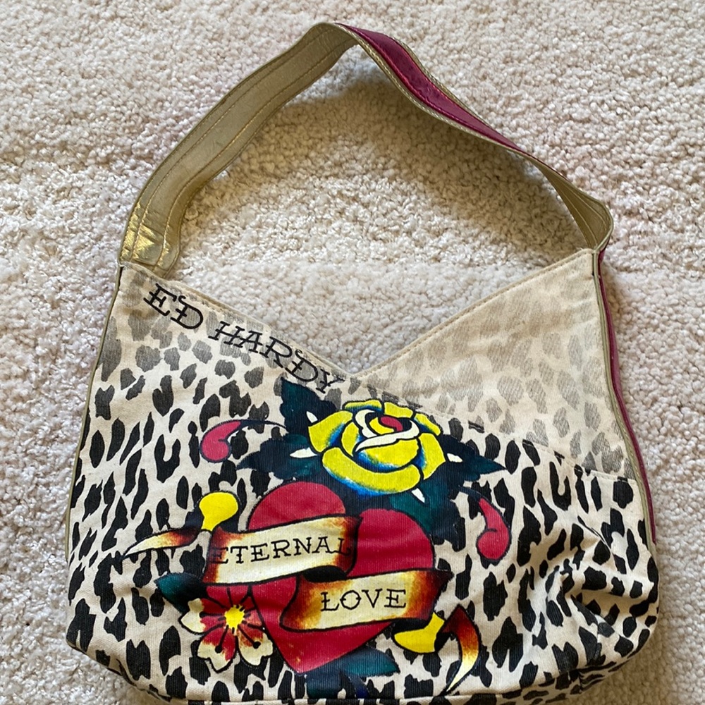 ED HARDY ETERNAL LOVE by Christian Audigier Animal Print Heart handbag - Picture 1 of 12